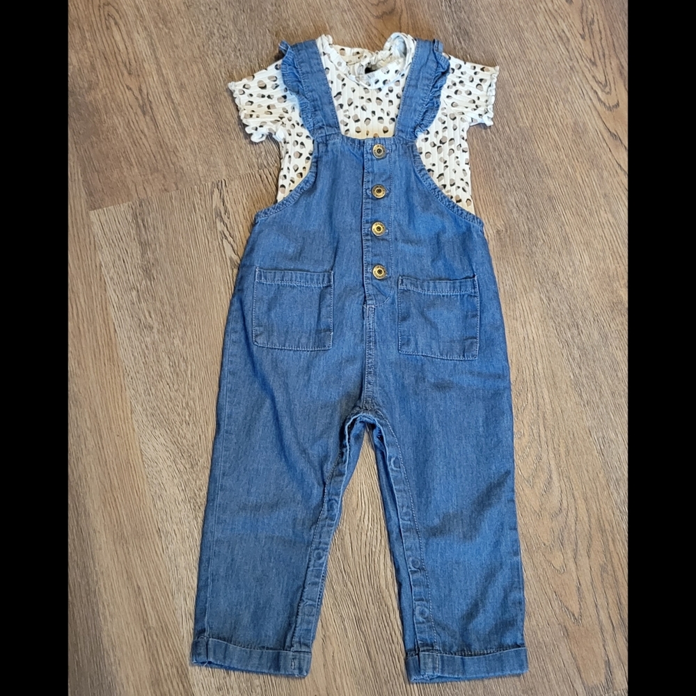 Jessica Simpson 24M baby girls Overall set with leopard print shirt